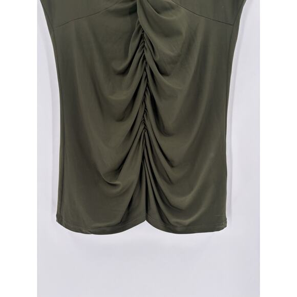 Vintage Cache Blouse Womens Large Army Green Sleeveless Ruched V Neck Stretchy - Picture 8 of 14